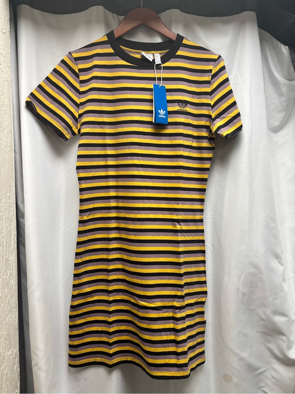 Adidas Women’s Yellow, Gray & Black Stripe Tee Dress